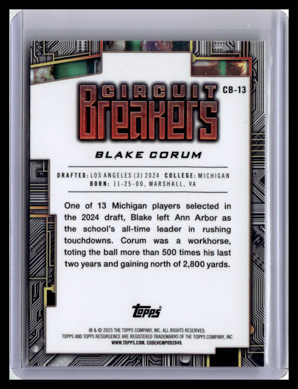 2024 Topps Resurgence #CB-13 Blake Corum Circuit Breakers