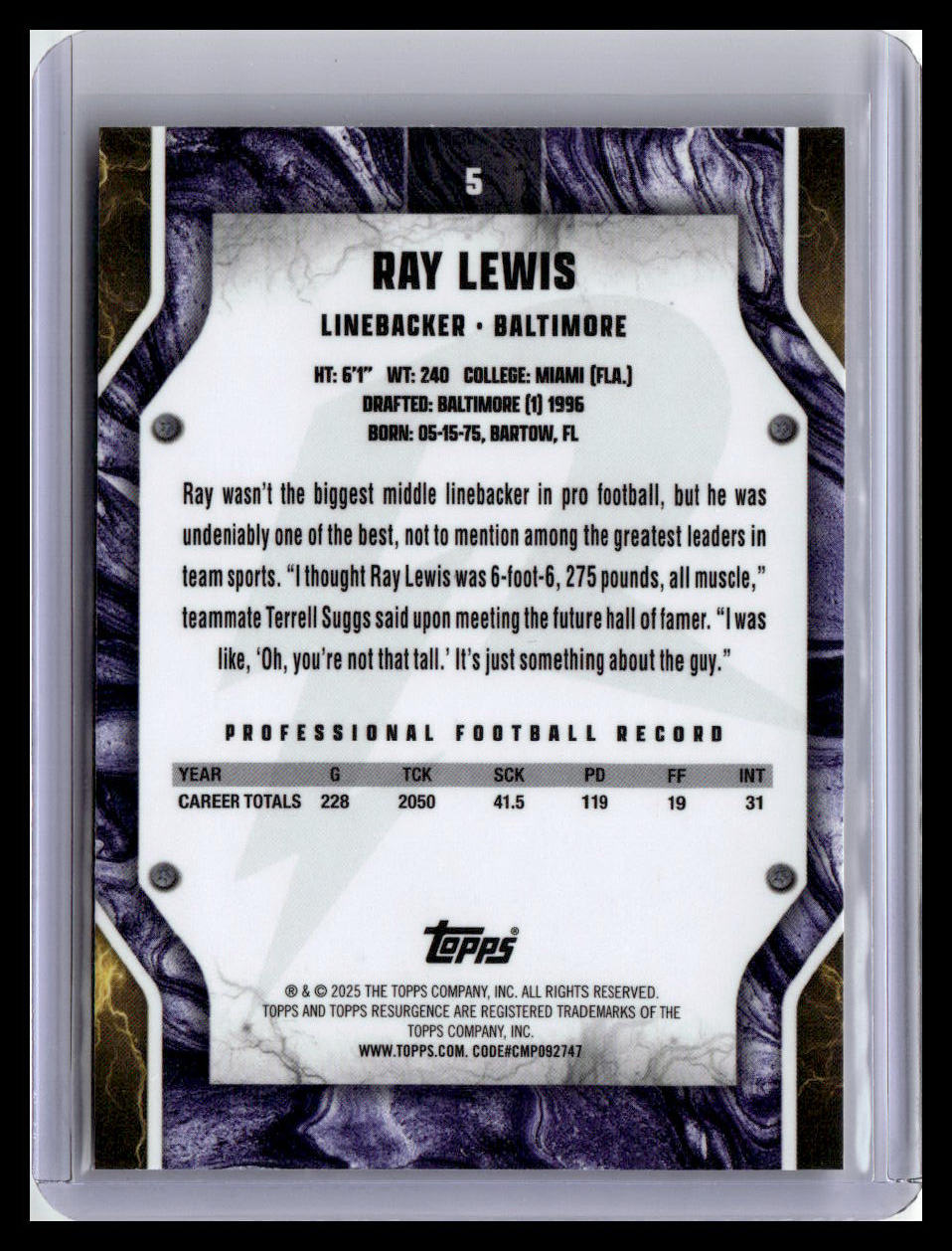 2024 Topps Resurgence #5 Ray Lewis Prism