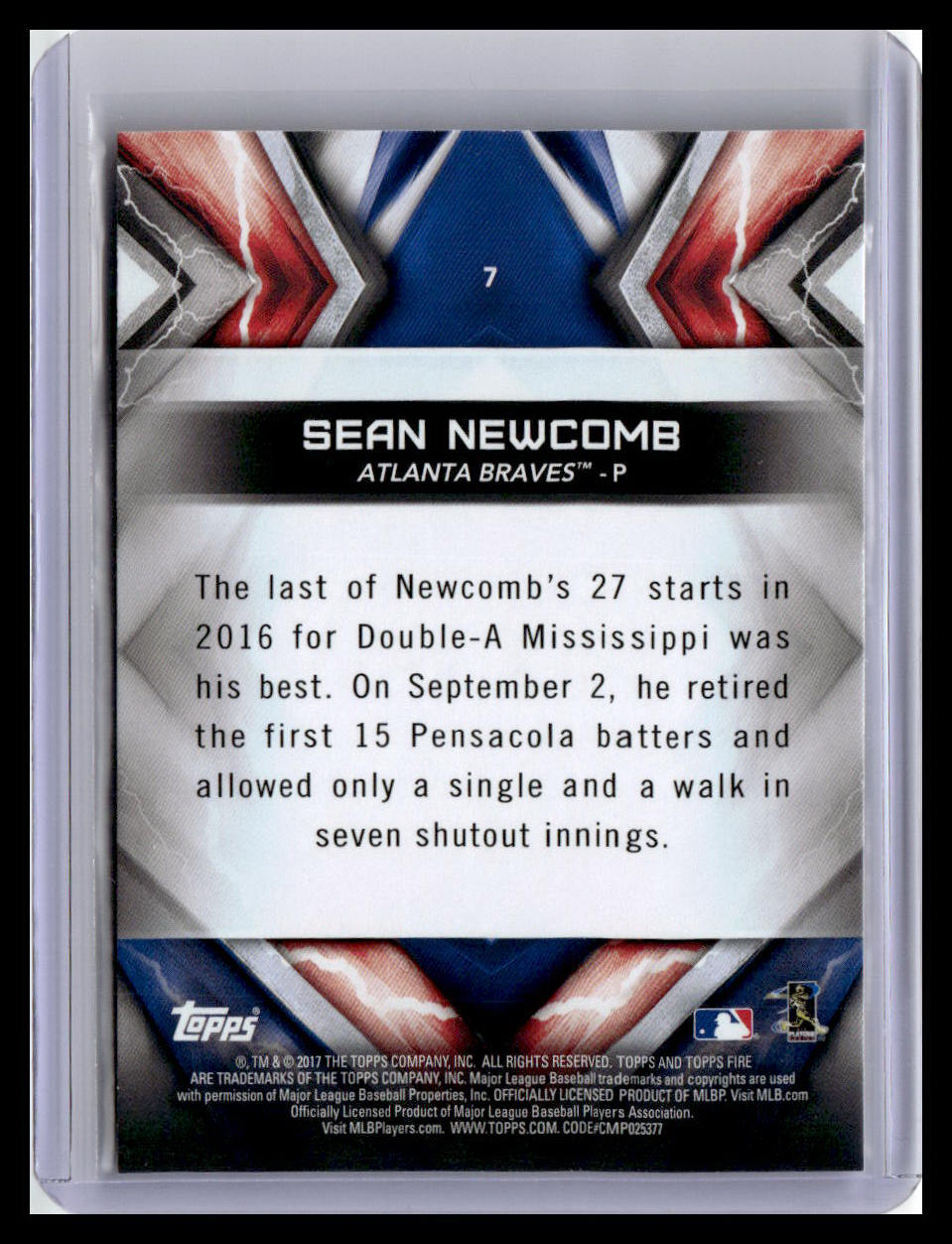 2017 Topps Fire #7 Sean Newcomb