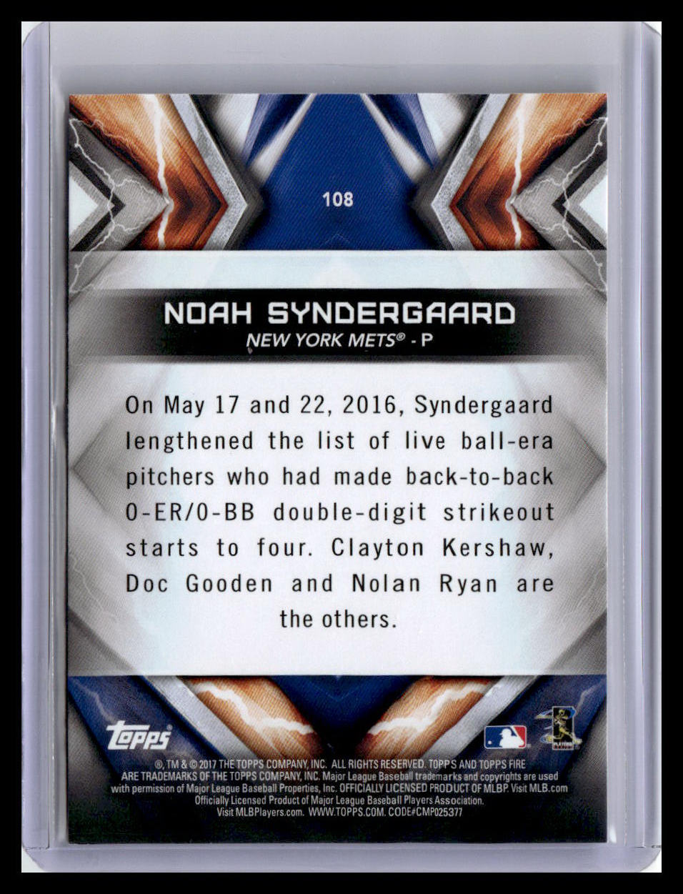 2017 Topps Fire #108 Noah Syndergaard