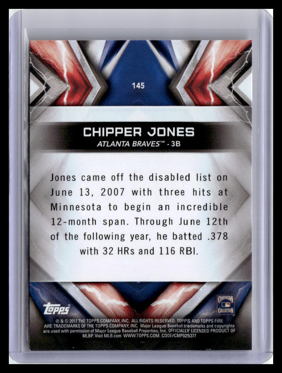2017 Topps Fire #145 Chipper Jones