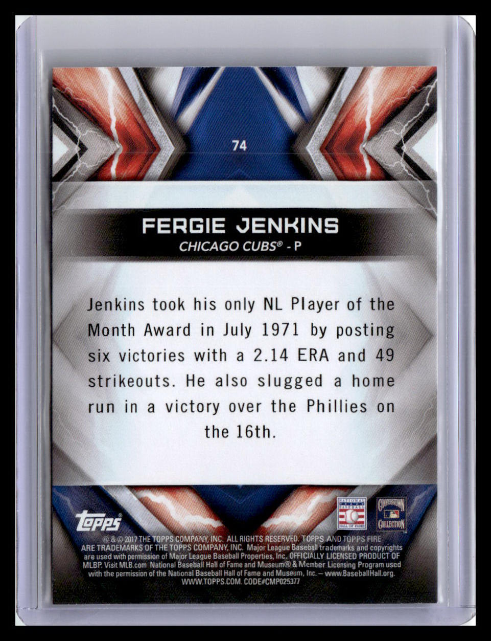 2017 Topps Fire #74 Fergie Jenkins