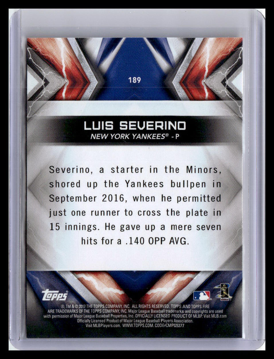 2017 Topps Fire #189 Luis Severino