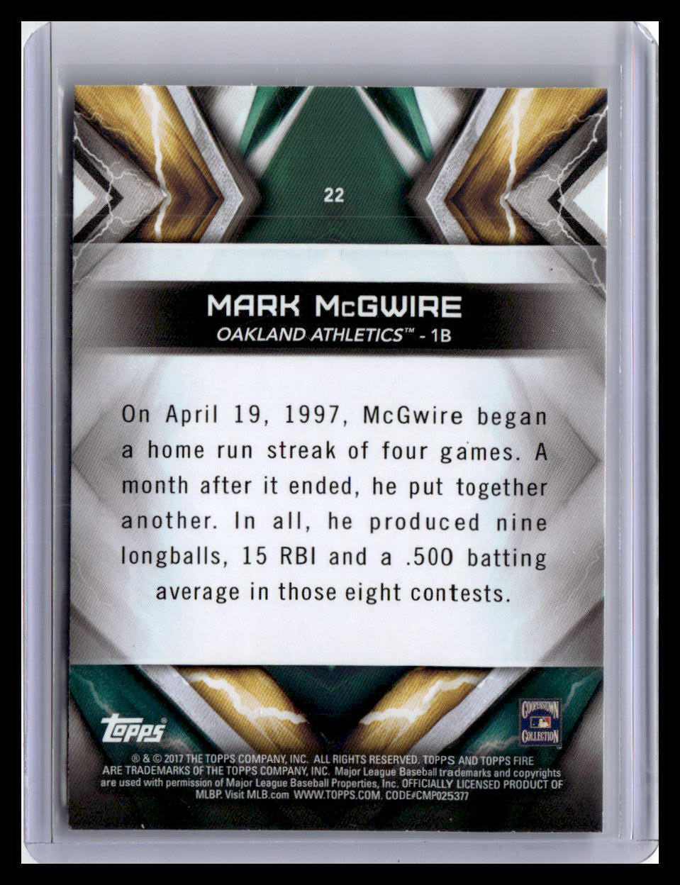 2017 Topps Fire #22 Mark McGwire