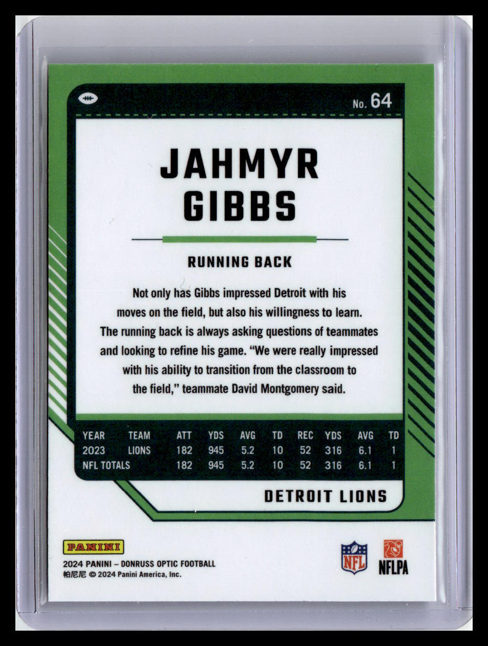 2024 Donruss Optic #64 Jahmyr Gibbs