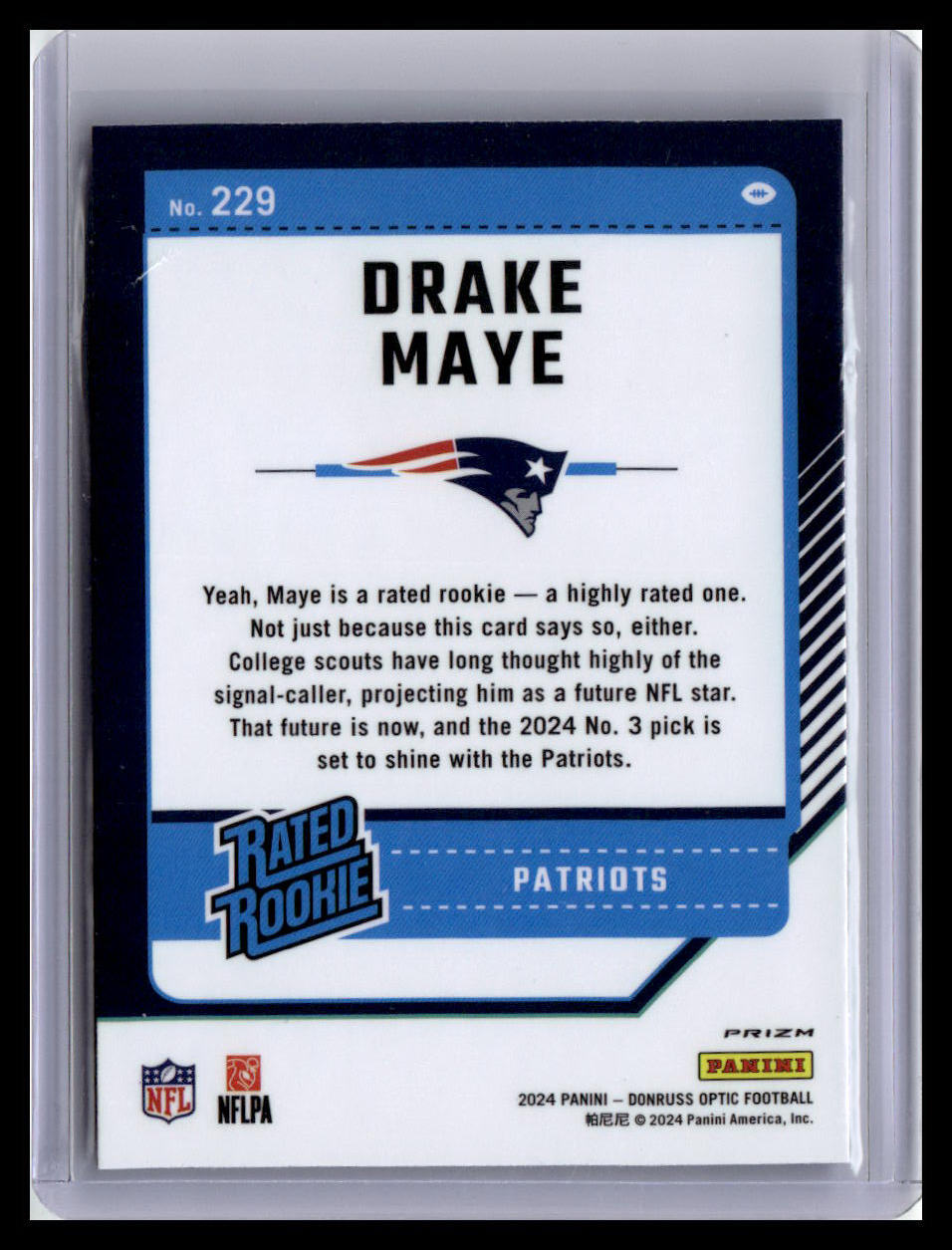 2024 Donruss Optic #229 Drake Maye Blue Hyper