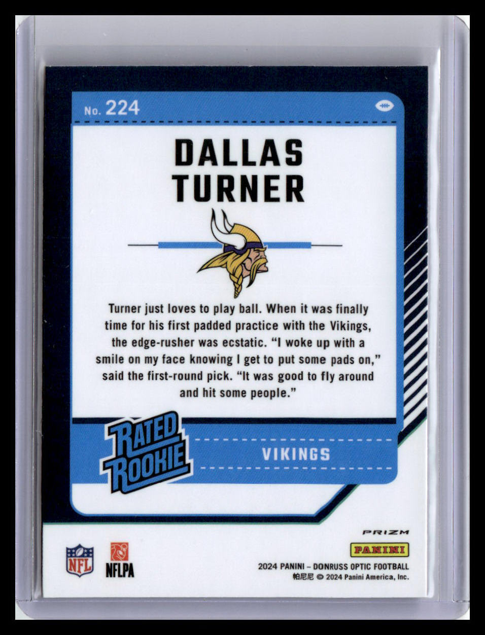 2024 Donruss Optic #224 Dallas Turner Pink