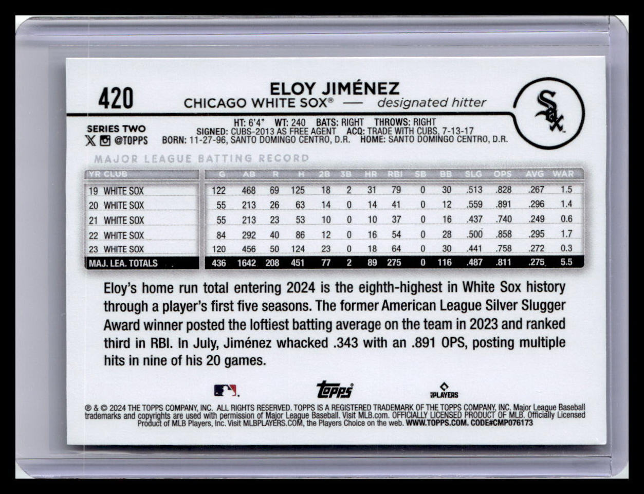 2024 Topps #420 Eloy Jiménez