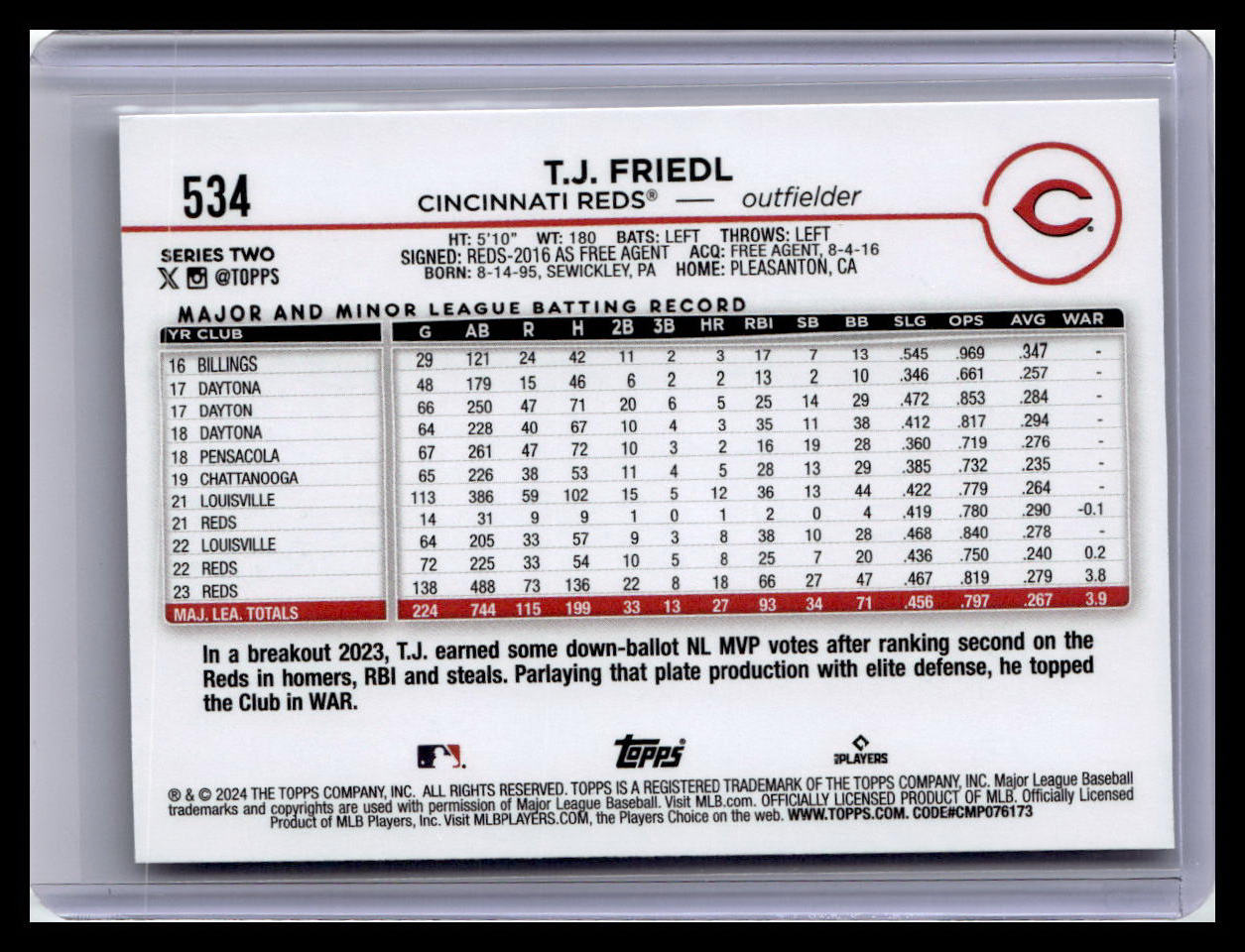 2024 Topps #534 T.J. Friedl