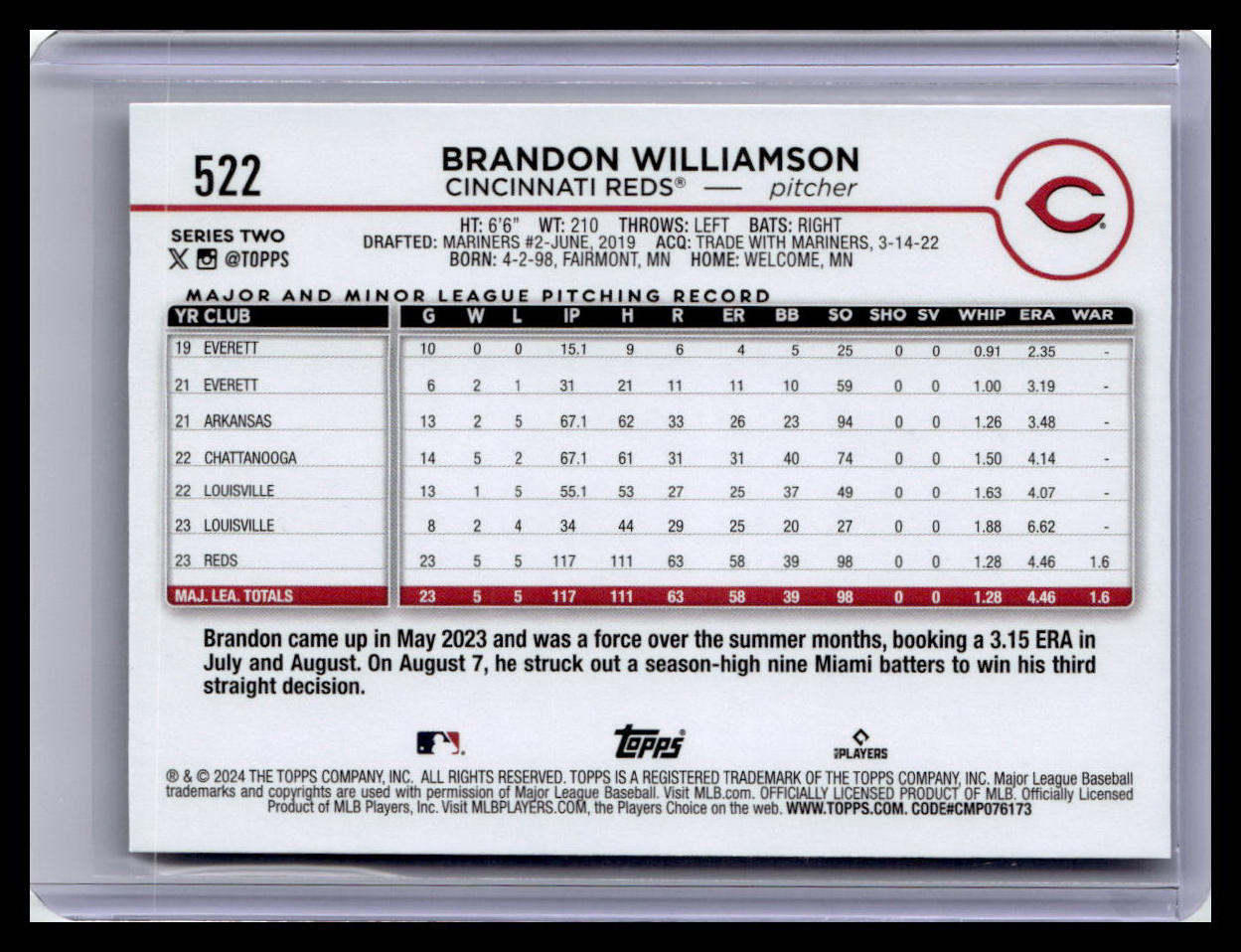 2024 Topps #522 Brandon Williamson