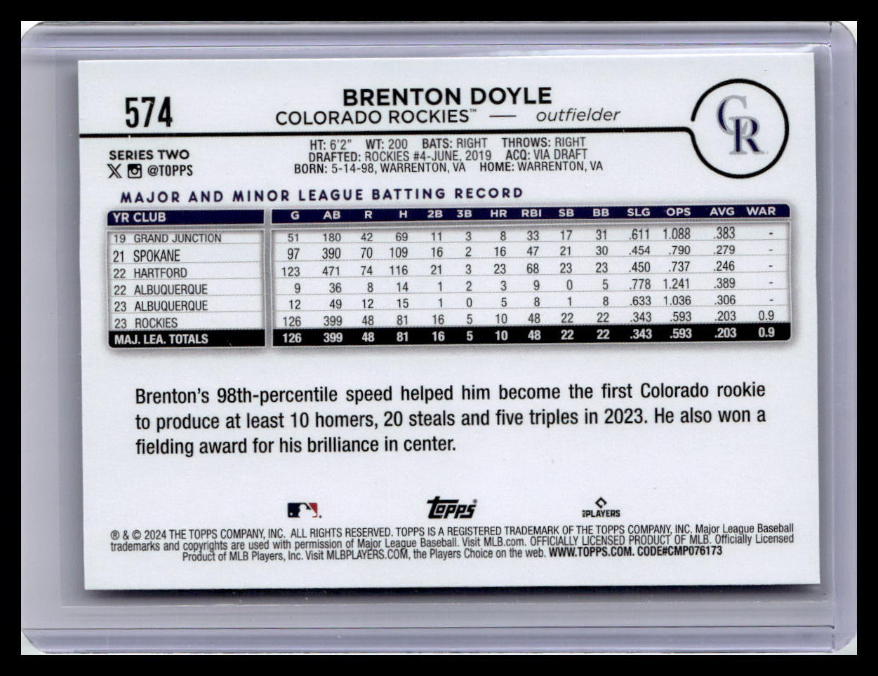 2024 Topps #574 Brenton Doyle