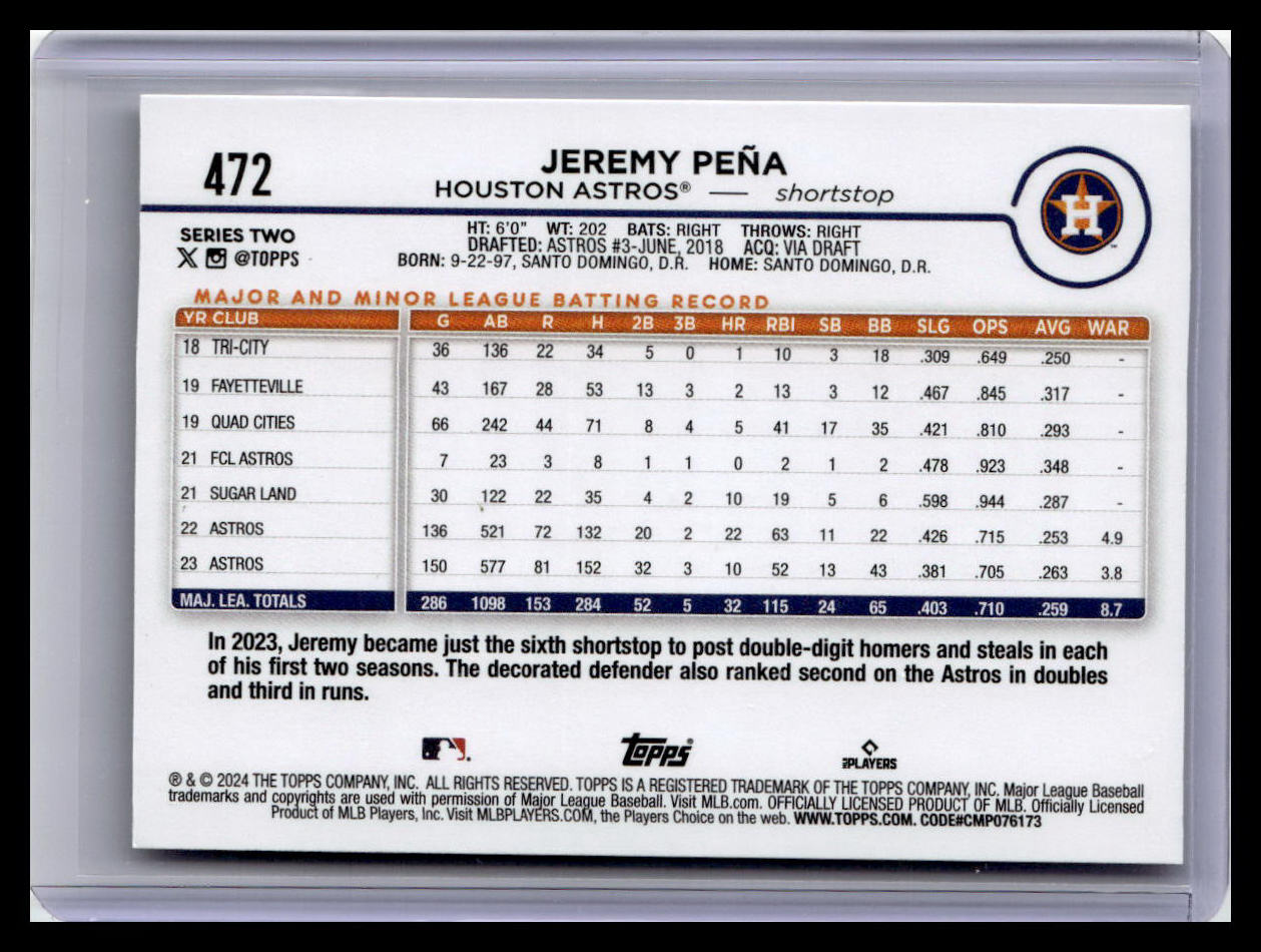 2024 Topps #472 Jeremy Peña