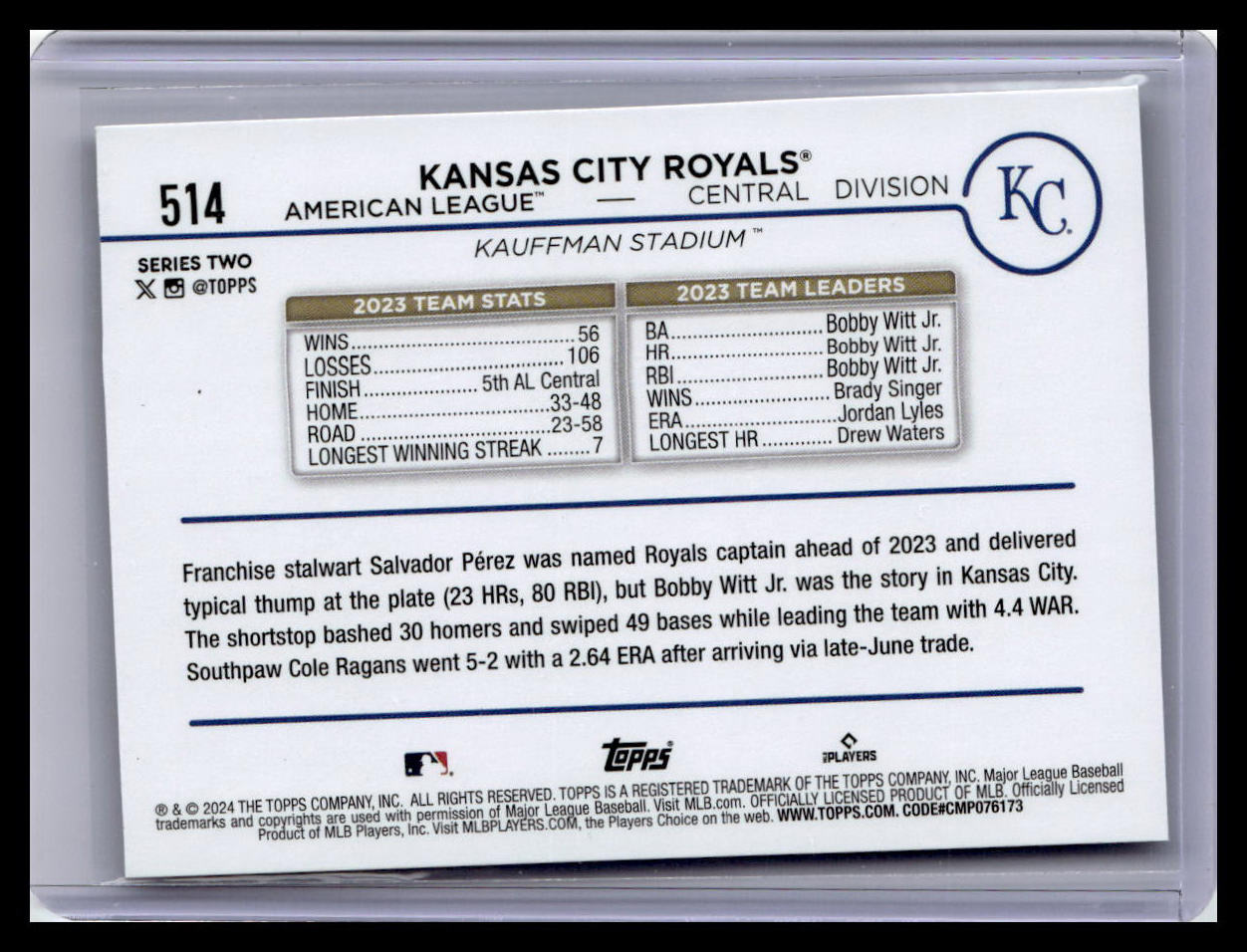2024 Topps #514 Kansas City Royals