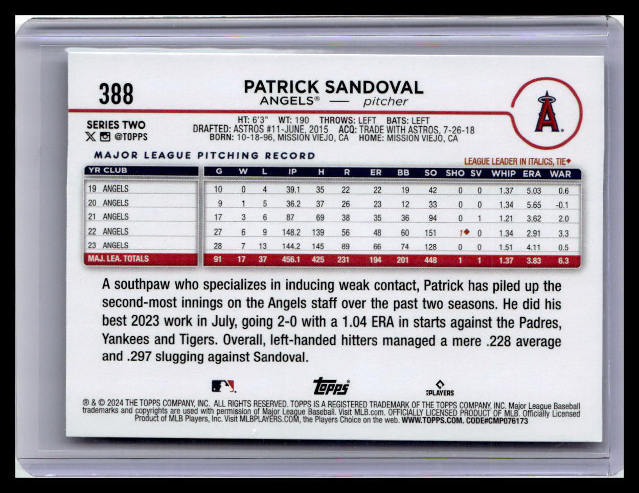 2024 Topps #388 Patrick Sandoval