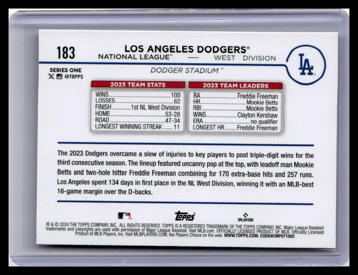 2024 Topps #183 Los Angeles Dodgers