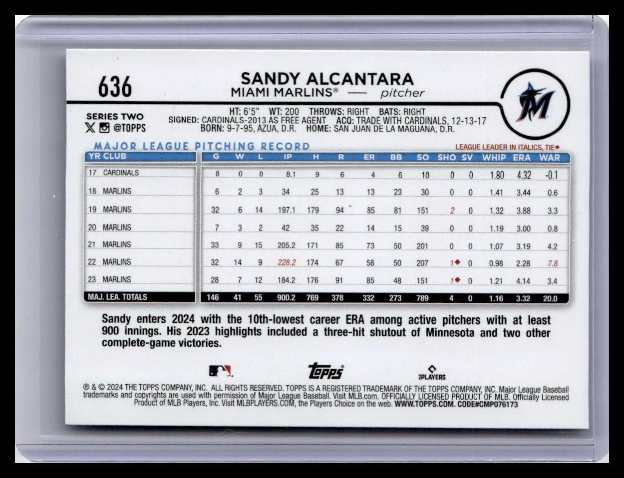2024 Topps #636 Sandy Alcantara