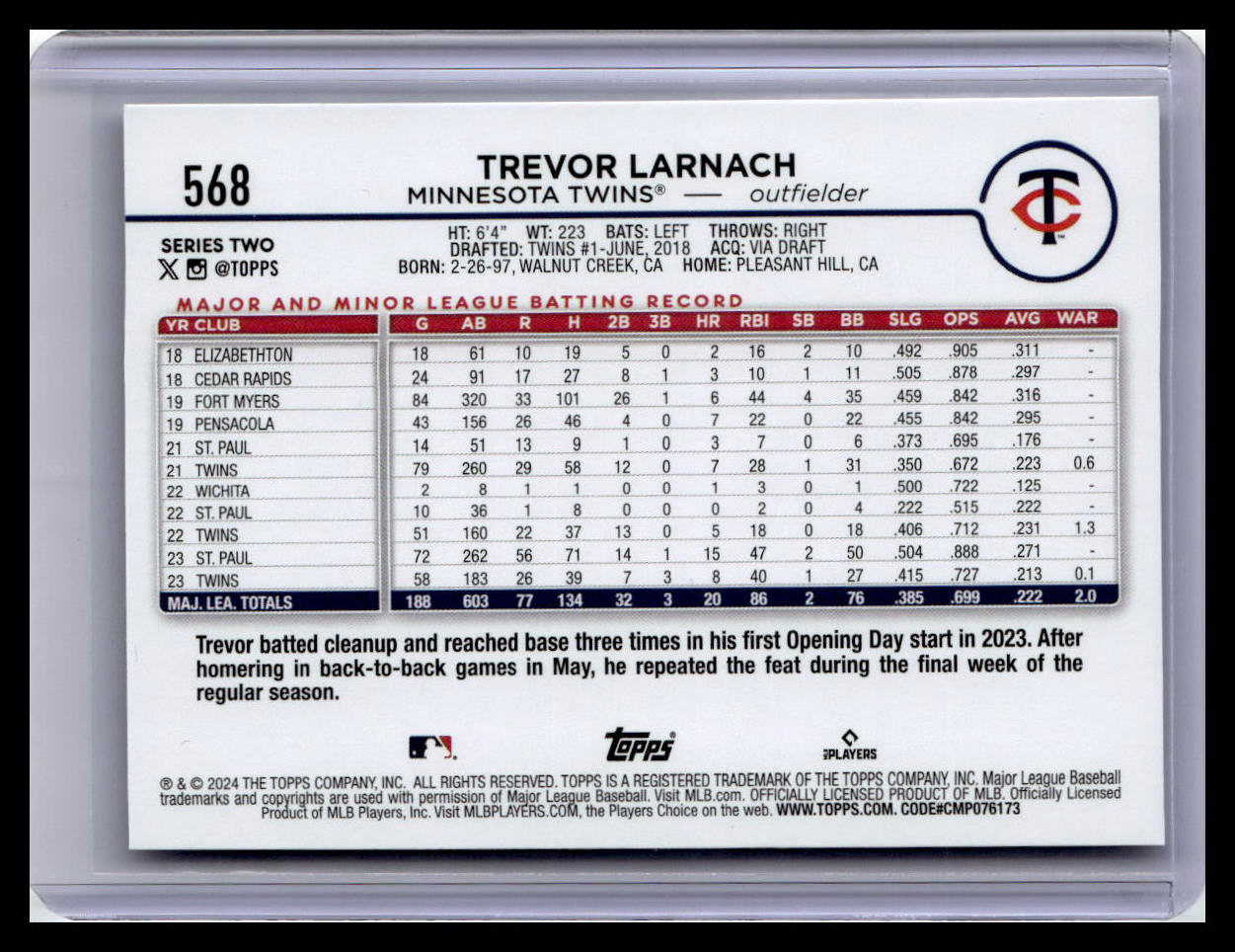 2024 Topps #568 Trevor Larnach