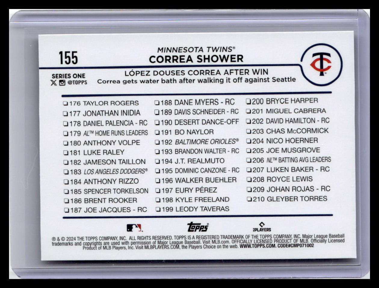 2024 Topps #155 Correa Shower: López Douses Correa After Win