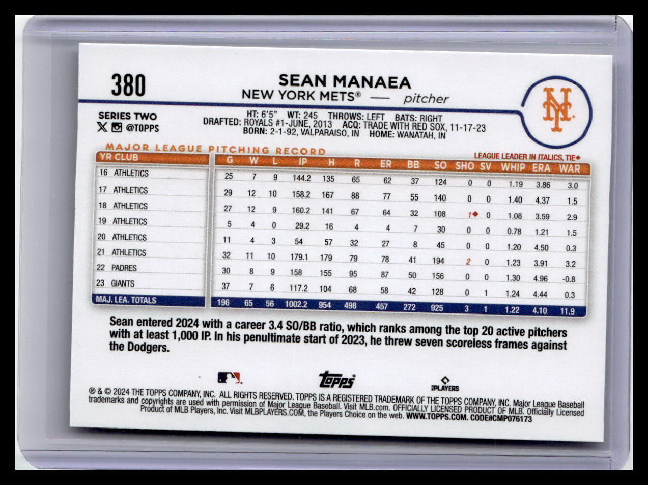 2024 Topps #380 Sean Manaea