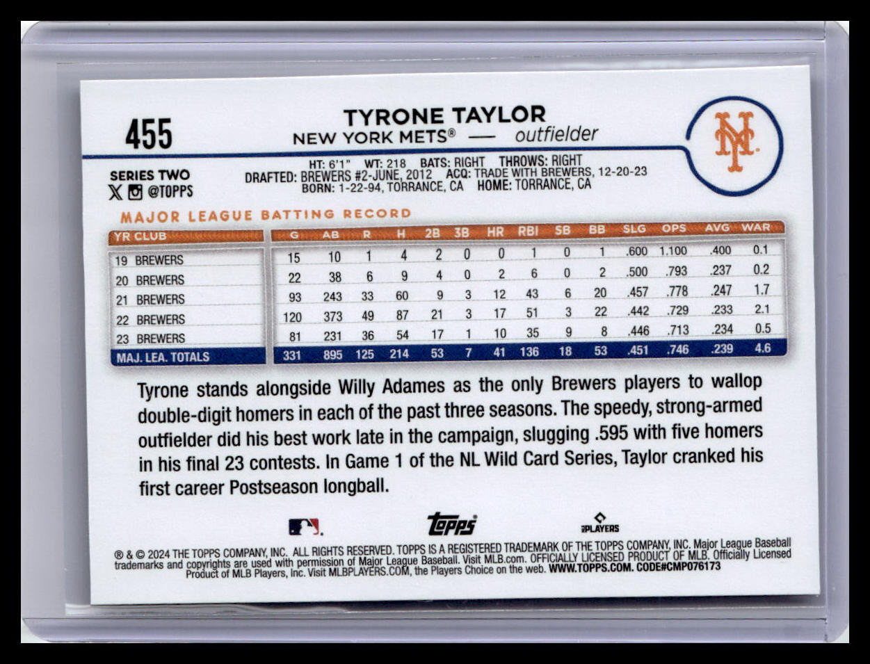 2024 Topps #455 Tyrone Taylor