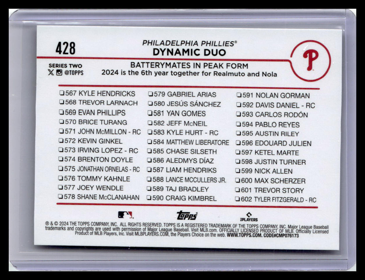 2024 Topps #428 Dynamic Duo (J.T. Realmuto / Aaron Nola)