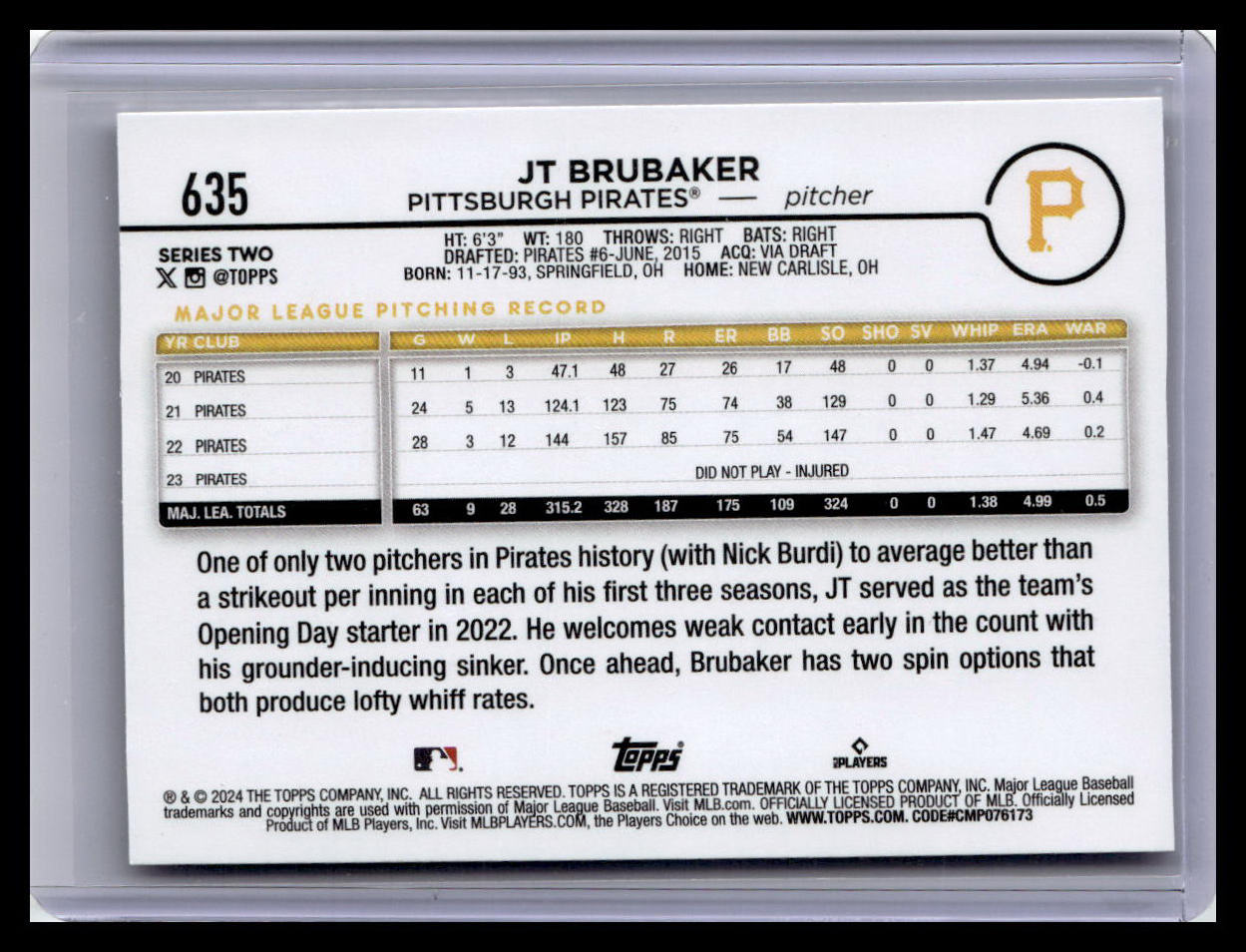 2024 Topps #635 JT Brubaker