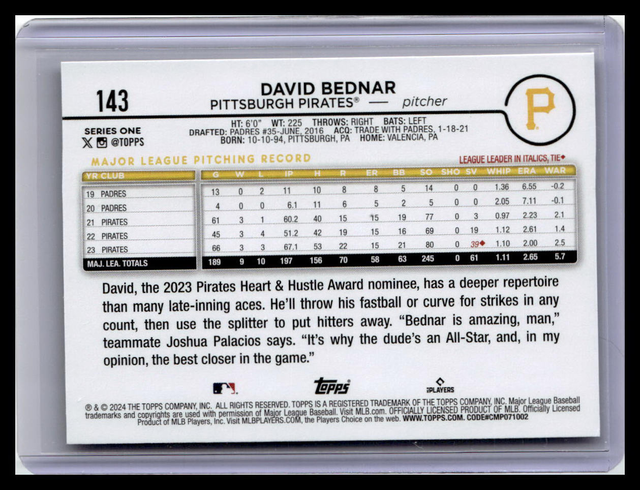 2024 Topps #143 David Bednar