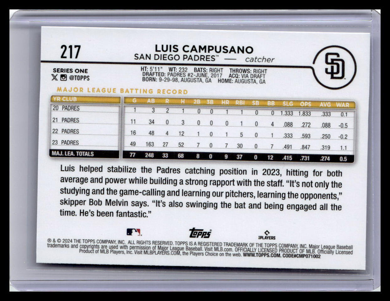2024 Topps #217 Luis Campusano