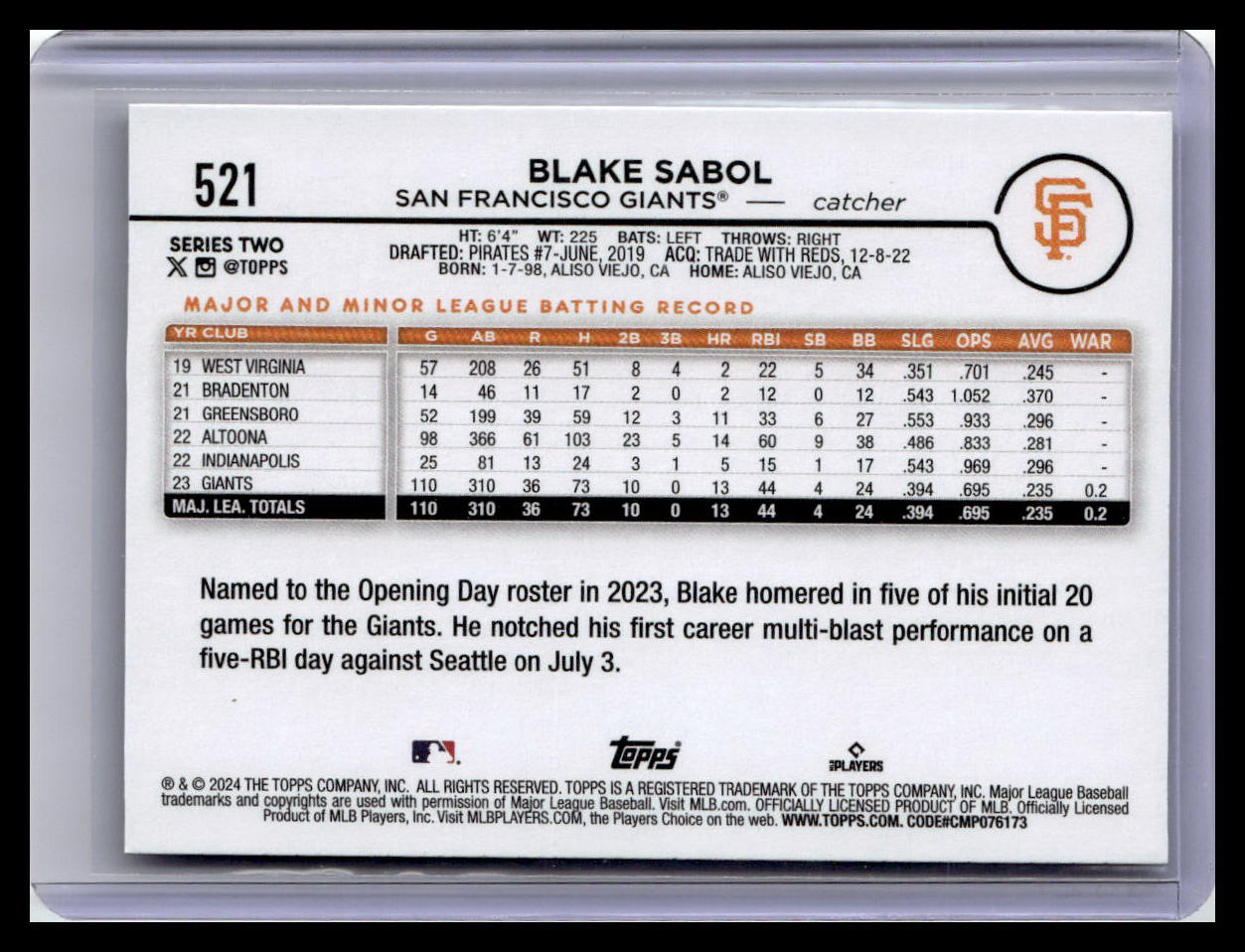 2024 Topps #521 Blake Sabol