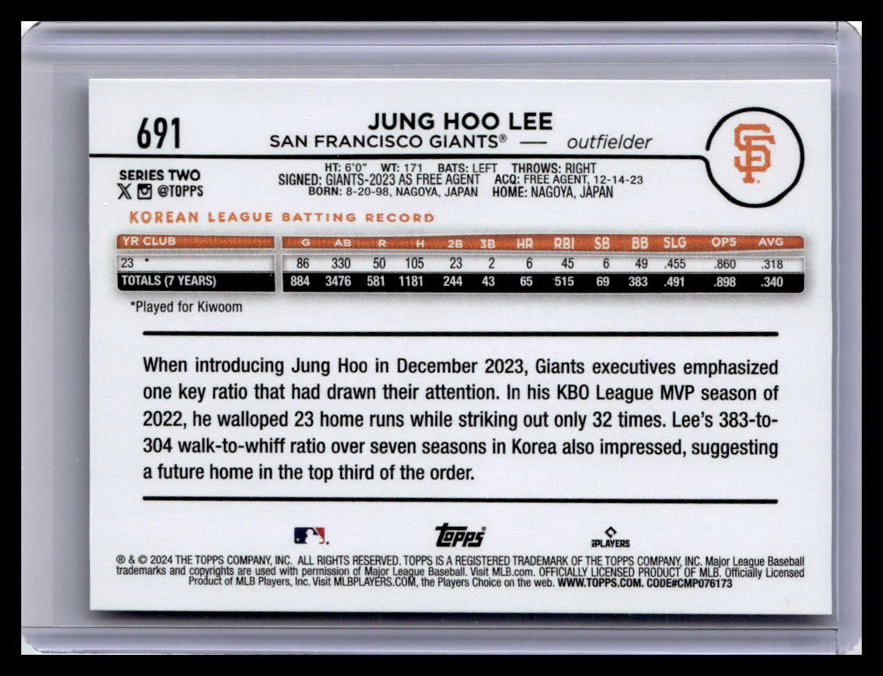 2024 Topps #691 Jung Hoo Lee
