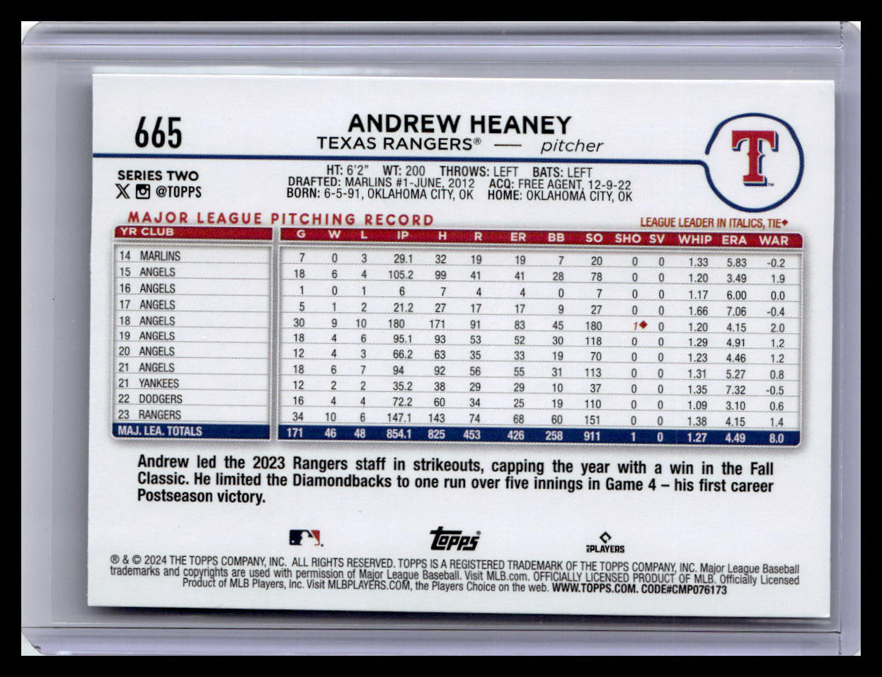 2024 Topps #665 Andrew Heaney