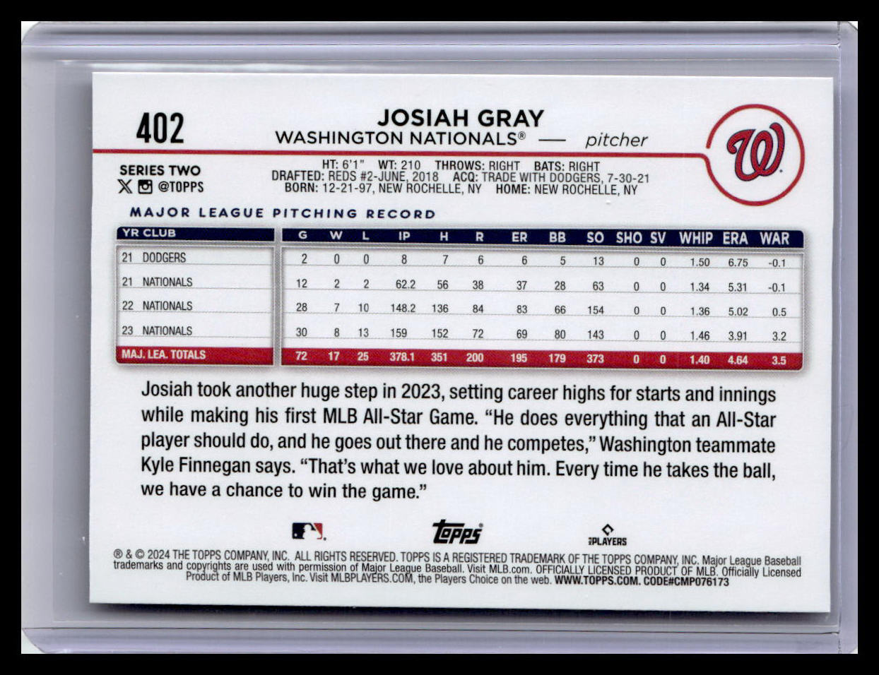2024 Topps #402 Josiah Gray