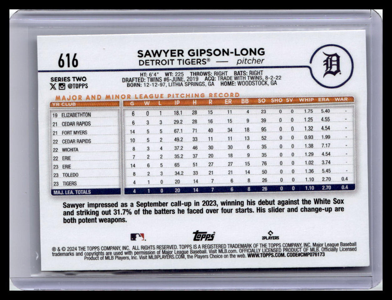 2024 Topps #616 Sawyer Gipson-Long