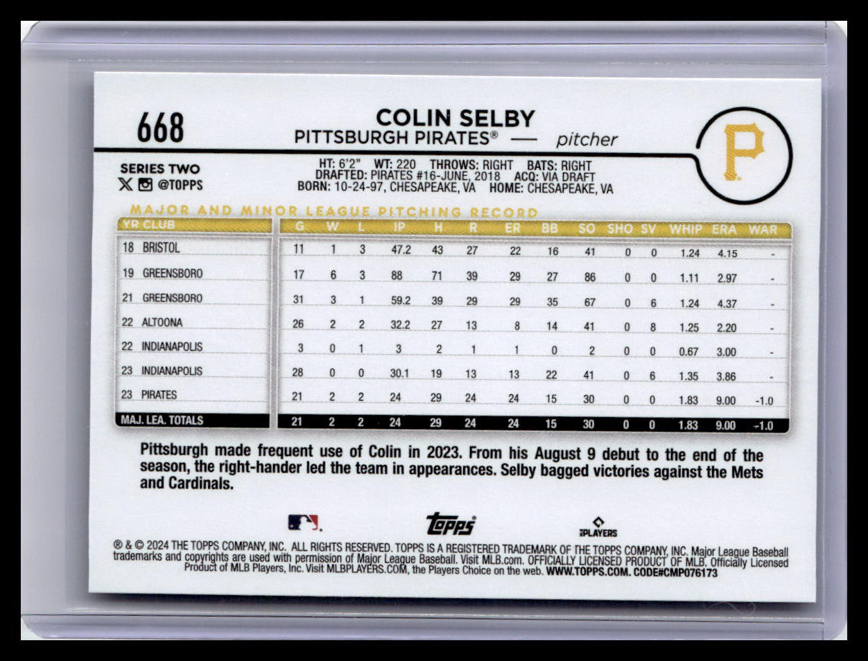 2024 Topps #668 Colin Selby