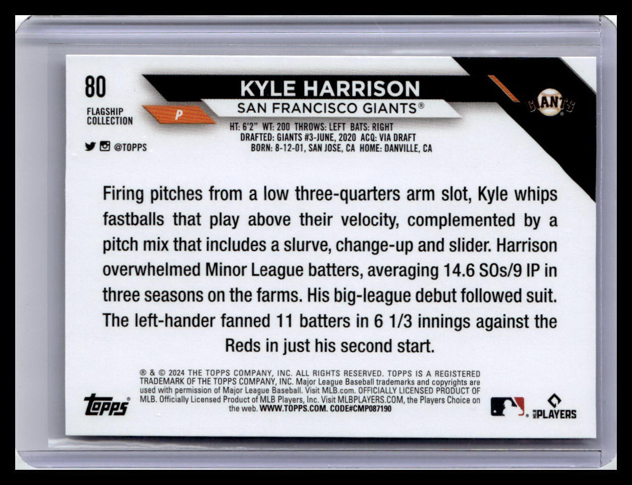 2024 Topps #80 Kyle Harrison Flagship Collection