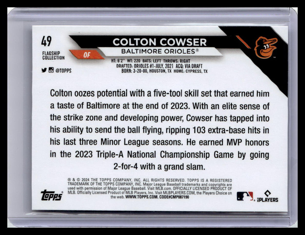 2024 Topps #49 Colton Cowser Flagship Collection