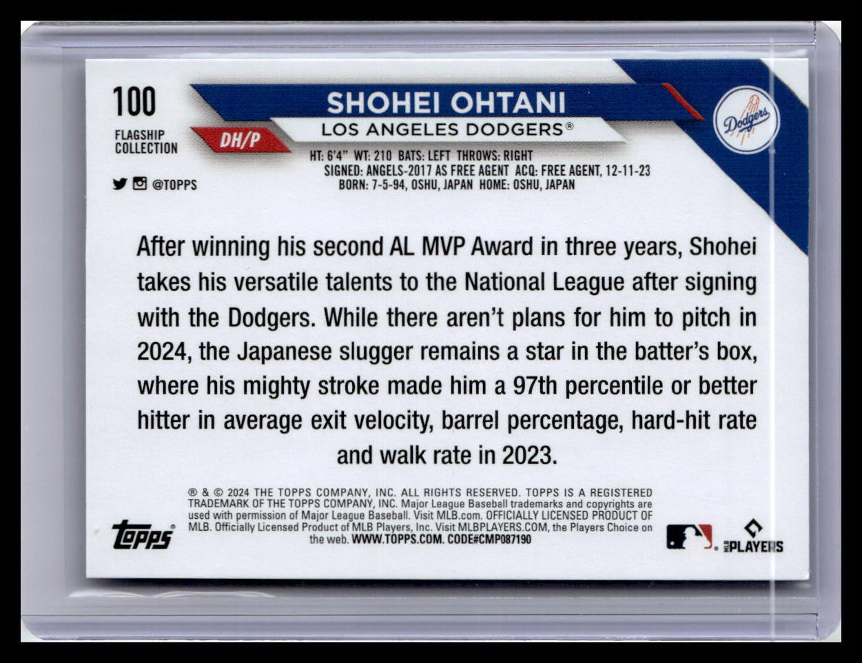 2024 Topps #100 Shohei Ohtani Flagship Collection