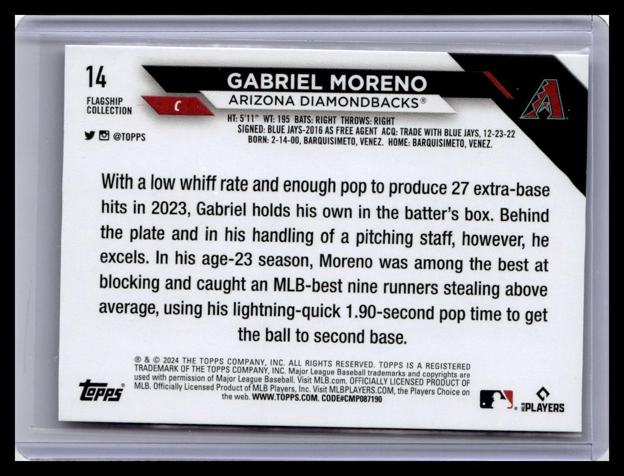 2024 Topps #14 Gabriel Moreno Flagship Collection