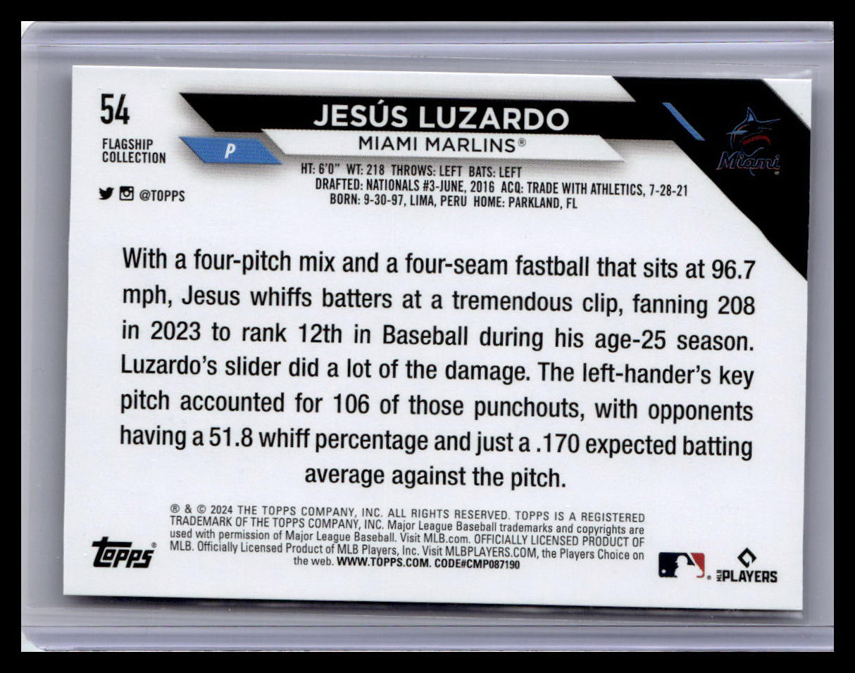 2024 Topps #54 Jesus Luzardo Flagship Collection