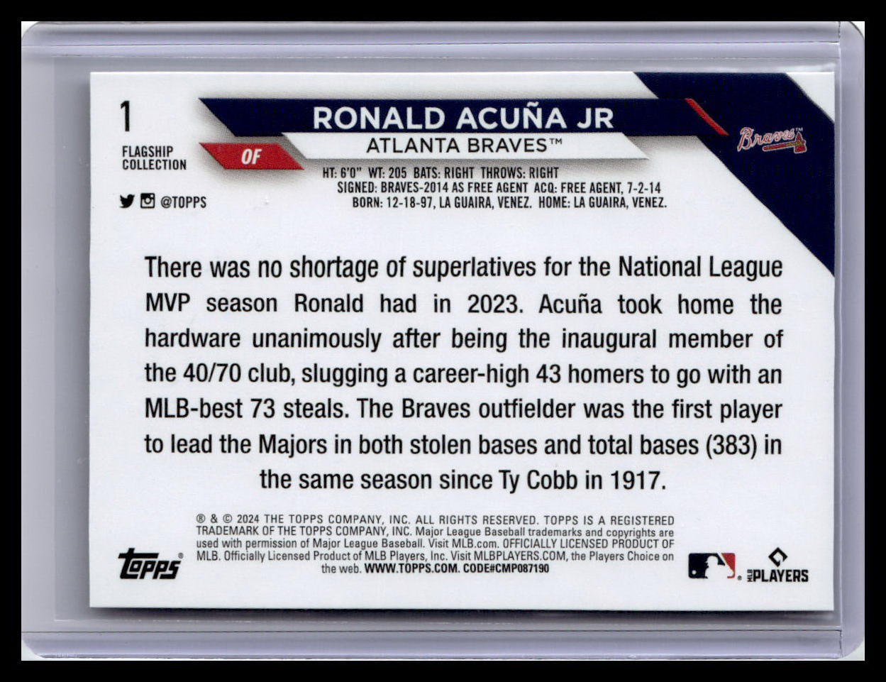 2024 Topps #1 Ronald Acuna Jr. Flagship Collection