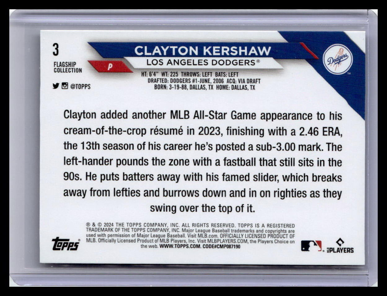 2024 Topps #3 Clayton Kershaw Flagship Collection