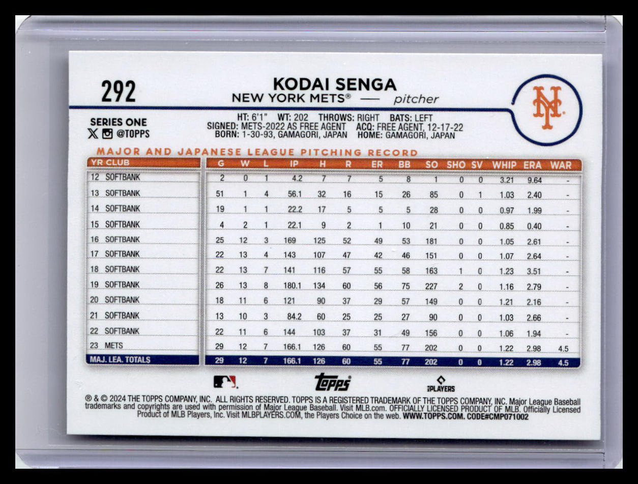 2024 Topps #292 Kodai Senga