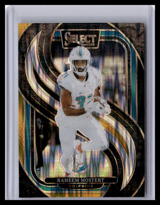 2024 Panini Select #188 Raheem Mostert Green & Yellow Prizm Shock