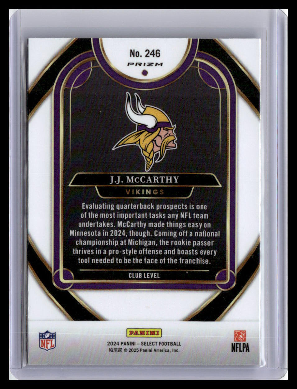 2024 Panini Select #246 J.J. McCarthy Black & Orange Prizm Shock