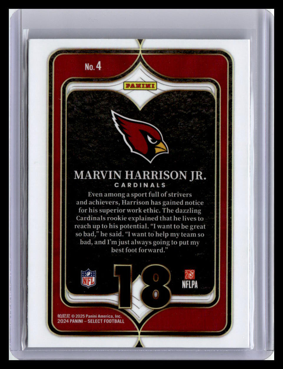 2024 Panini Select #4 Marvin Harrison Jr. Select Numbers