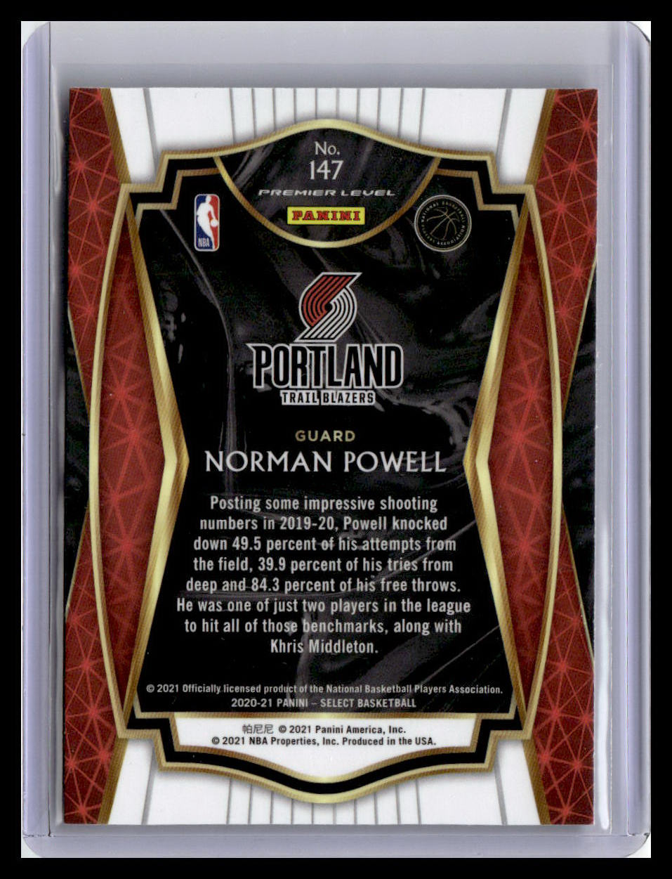 2020-21 Panini Select #147 Norman Powell Blue