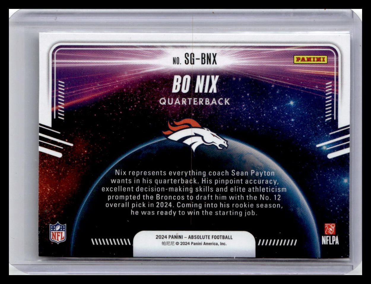 2024 Panini Absolute #SG-BNX Bo Nix Star Gazing