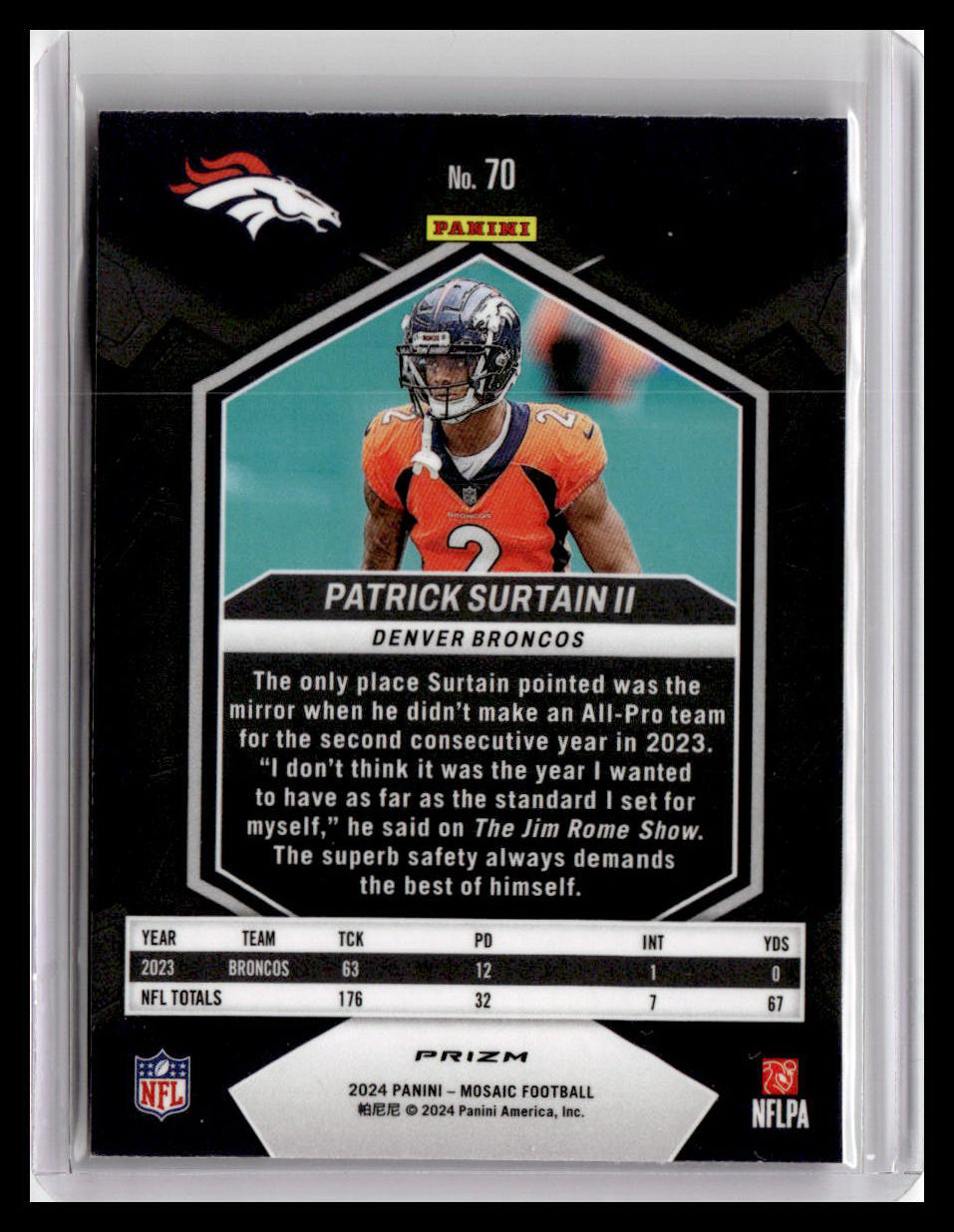 2024 Panini Mosaic #70 Patrick Surtain II Mosaic Camo Red