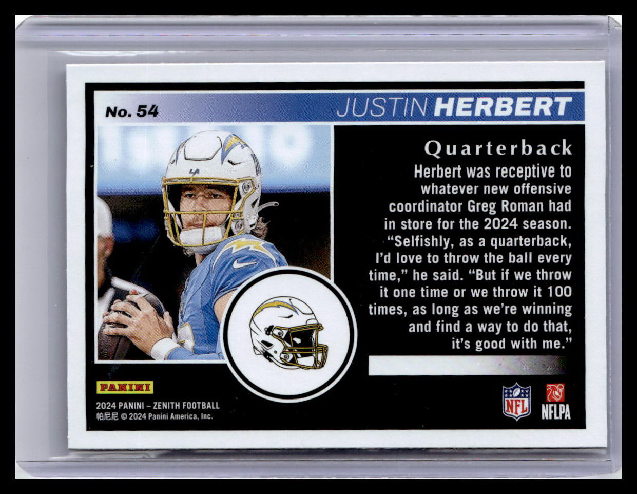 2024 Panini Zenith #54 Justin Herbert