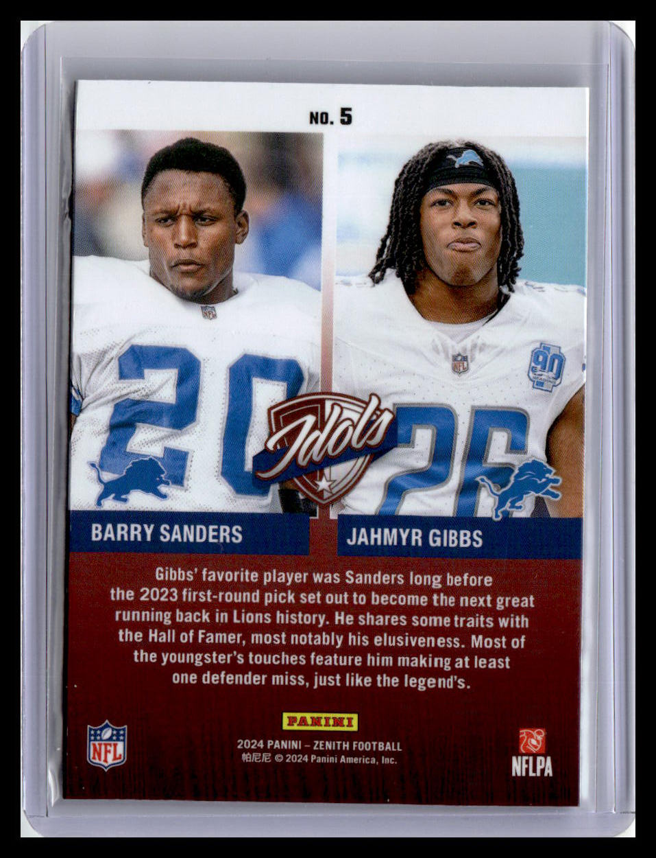 2024 Panini Zenith #5 Barry Sanders / Jahmyr Gibbs Idols Orange